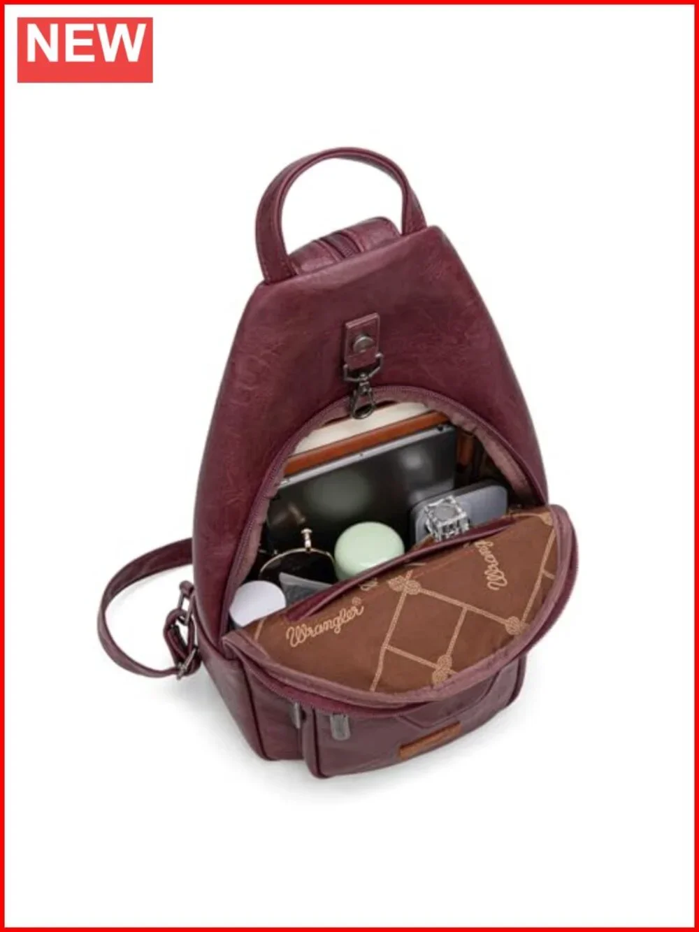 Faux Leather Convertible Sling Backpack Purse - Adjustable Crossbody Bag